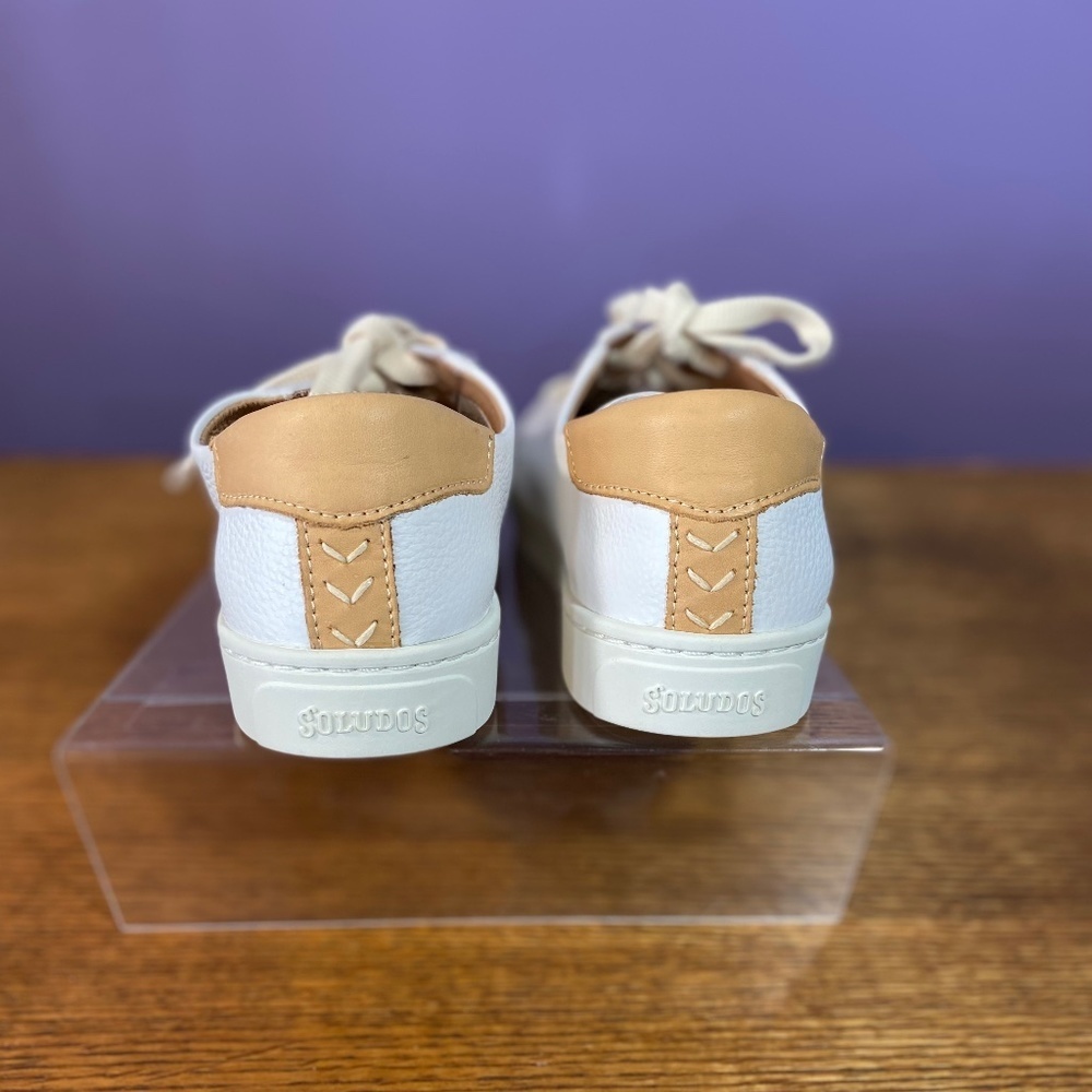 Soludos White Leather Sneakers with Tan Heel Accent - Picture 6 of 14